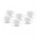 CJ 6 XICARAS DE CHA DE PORCELANA COM PIRES E BORDA PRATEADA MONACO BRANCO 220ML