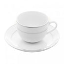 CJ 6 XICARAS DE CHA DE PORCELANA COM PIRES E BORDA PRATEADA MONACO BRANCO 220ML