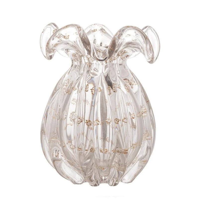 VASO DE VIDRO ITALY TRANSPARENTE E DOURADO 13x17cm