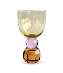 CJ 6 TACAS EM VIDRO AMBAR COM BASE ESFERA ROSA E DIAMANTADA LARANJA