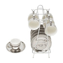 CJ 6 XICARAS CAFE C/PIRES E SUPORTE BRANCO/PRATA VERSA 90ML