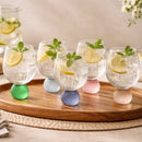 CJ 6 COPOS EM VIDRO TRANSPARENTE COM BASE ESFERA MIX DE CORES 450ML