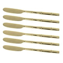 JOGO DE 6 ESPATULAS STEEL WOOD ACO INOX COM CABO ESTILO BAMBU CHAMPANHE